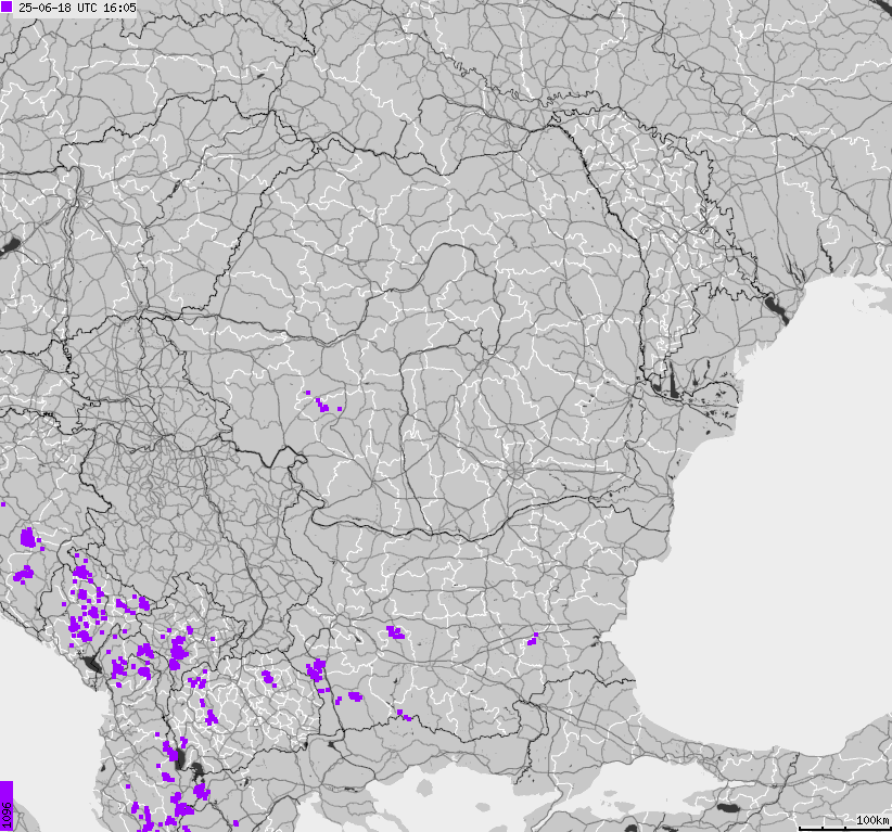 Mapa wyładowań atmosferycznych Bułgarii, Mołdawii, Rumunii