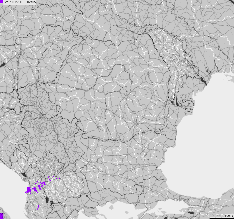 Map of lightnings Bulgaria, Moldavia, Romania