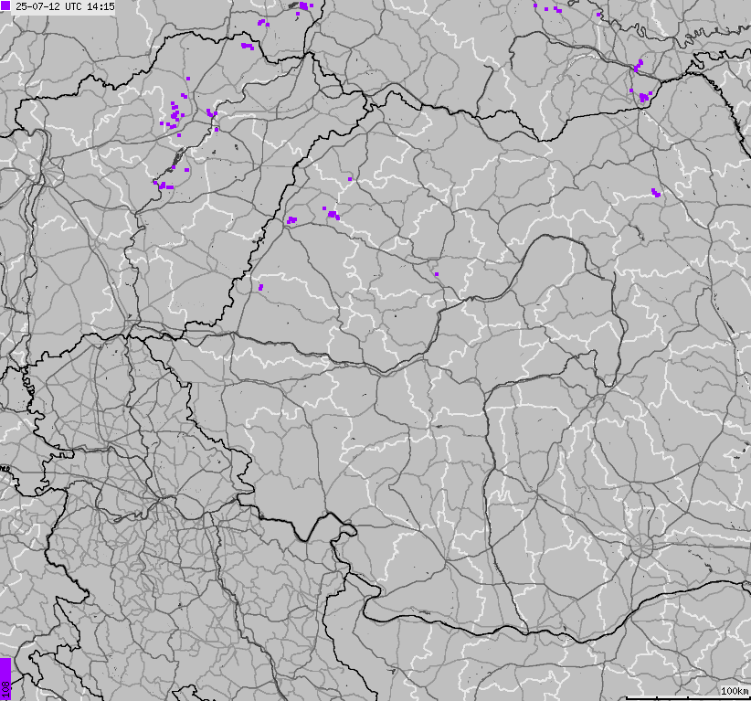 Mapa wyładowań atmosferycznych Bułgarii, Mołdawii, Rumunii