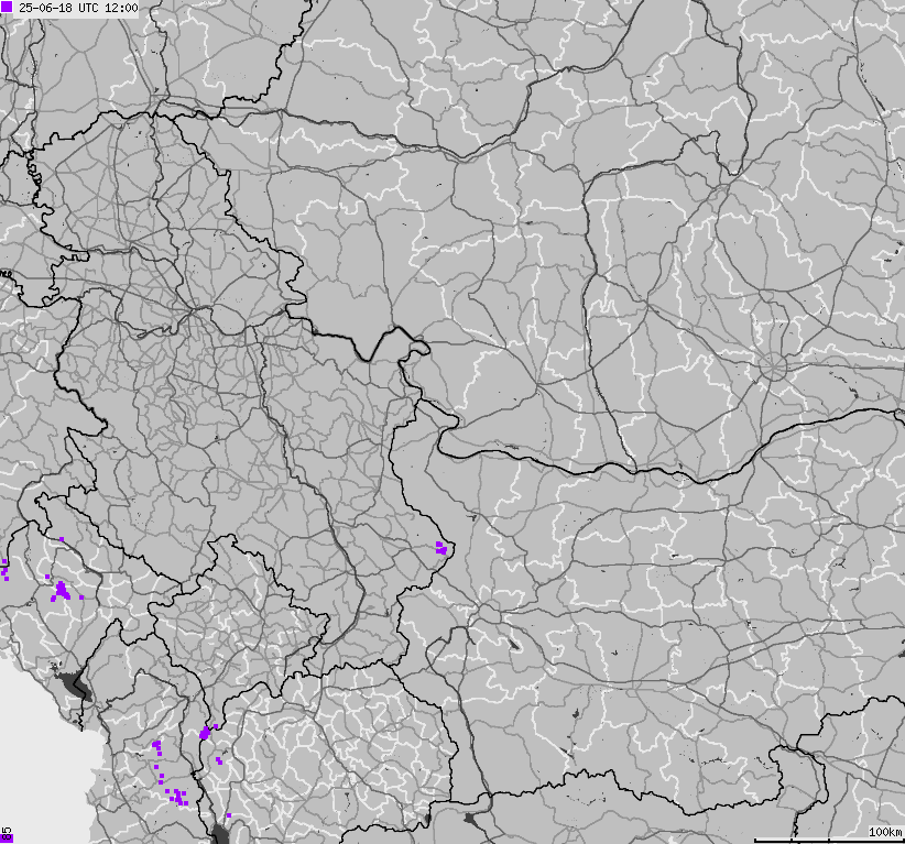 Map of lightnings Bulgaria, Moldavia, Romania