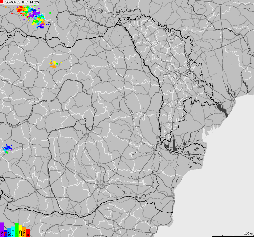 Map of lightnings Bulgaria, Moldavia, Romania