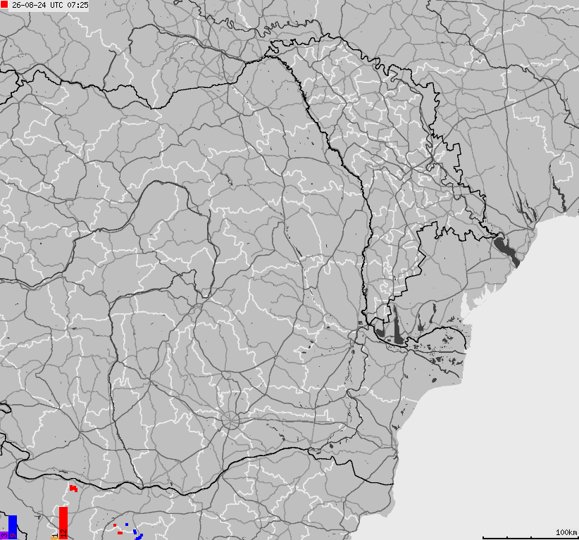 Mapa wyładowań atmosferycznych Bułgarii, Mołdawii, Rumunii