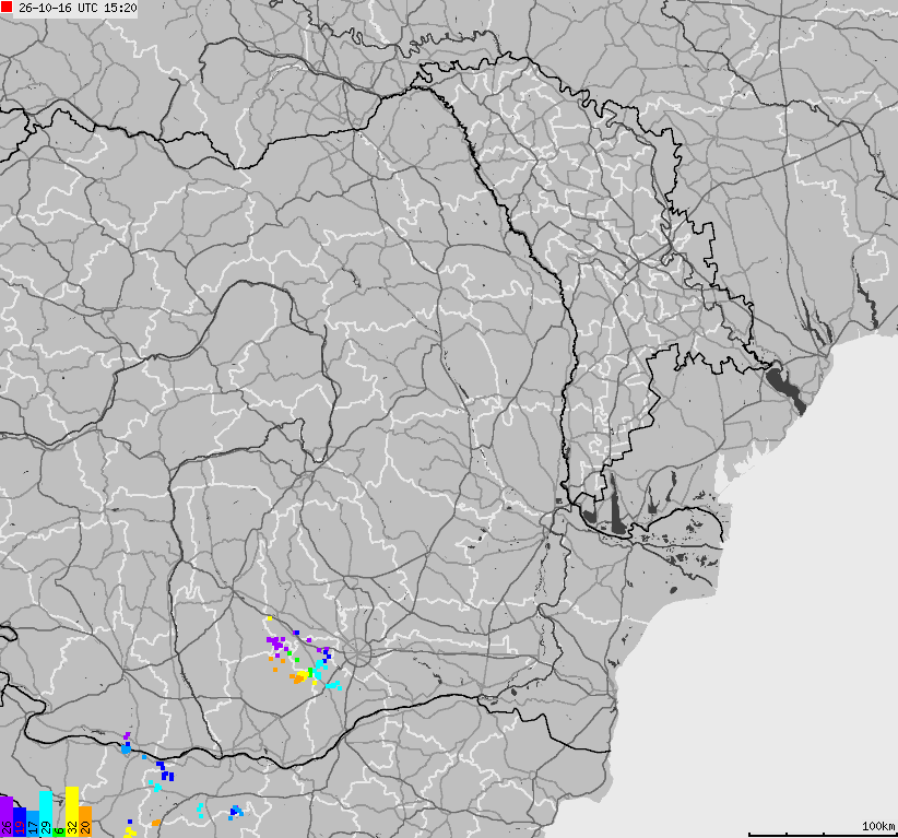 Mapa wyładowań atmosferycznych Bułgarii, Mołdawii, Rumunii