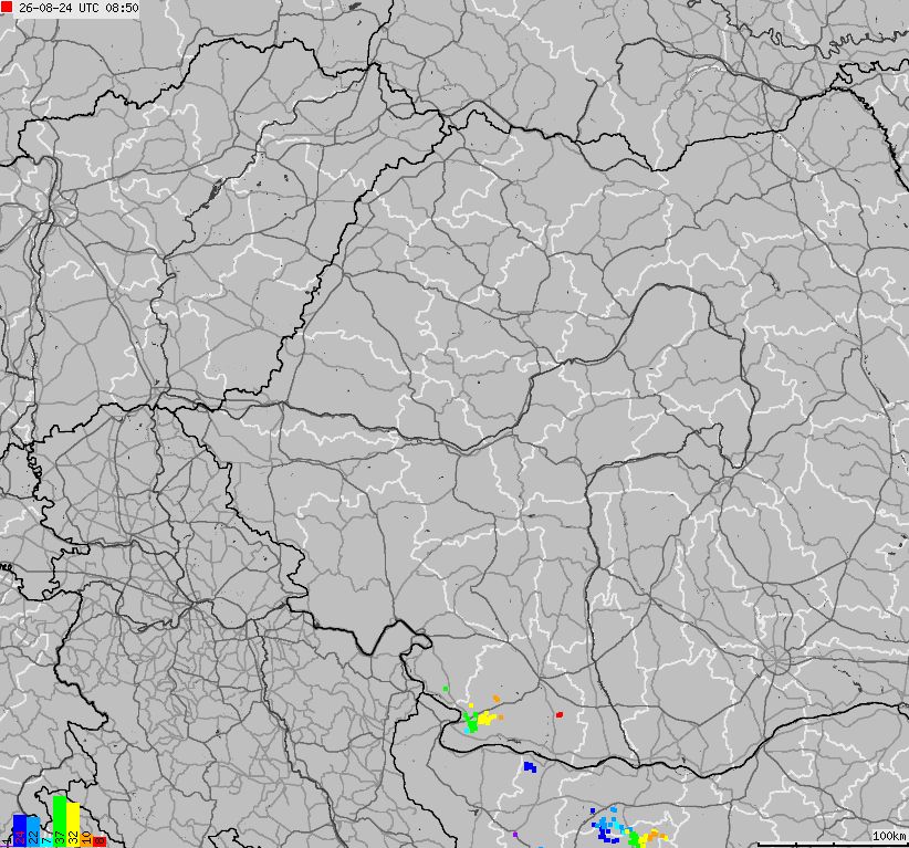 Mapa wyładowań atmosferycznych Bułgarii, Mołdawii, Rumunii