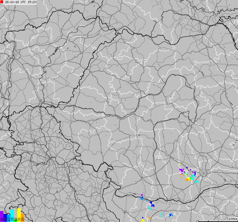 Mapa wyładowań atmosferycznych Bułgarii, Mołdawii, Rumunii
