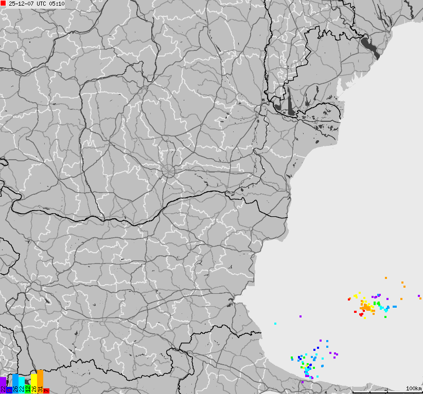 Map of lightnings Bulgaria, Moldavia, Romania