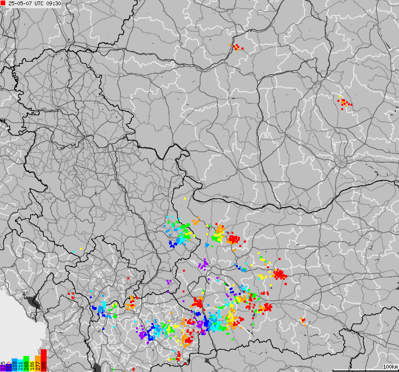 Mapa wyładowań atmosferycznych Bułgarii, Mołdawii, Rumunii