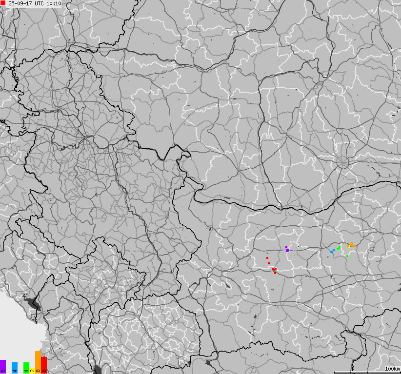 Mapa wyładowań atmosferycznych Bułgarii, Mołdawii, Rumunii