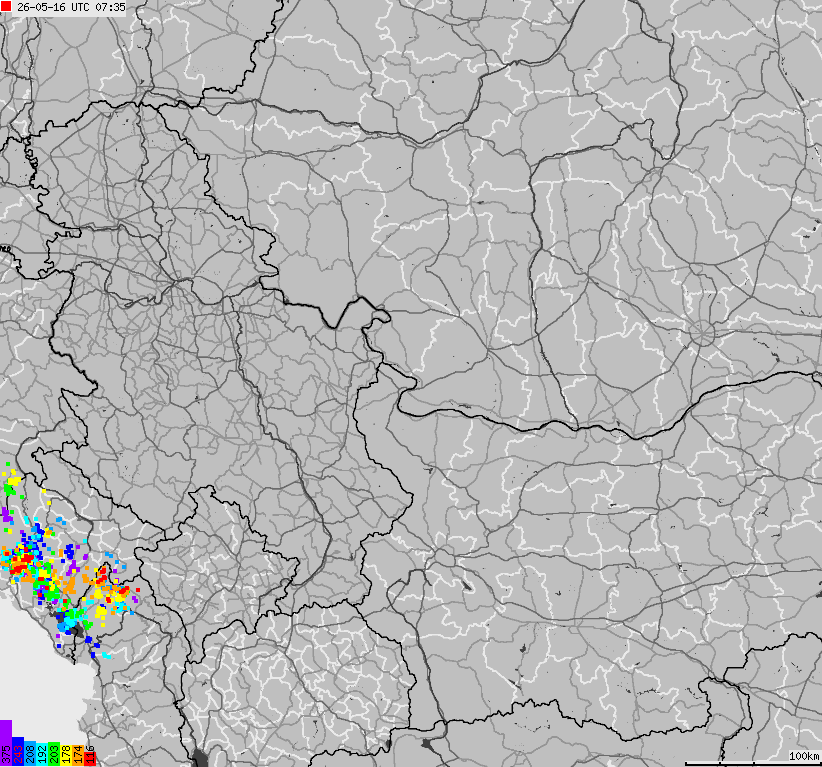 Mapa wyładowań atmosferycznych Bułgarii, Mołdawii, Rumunii