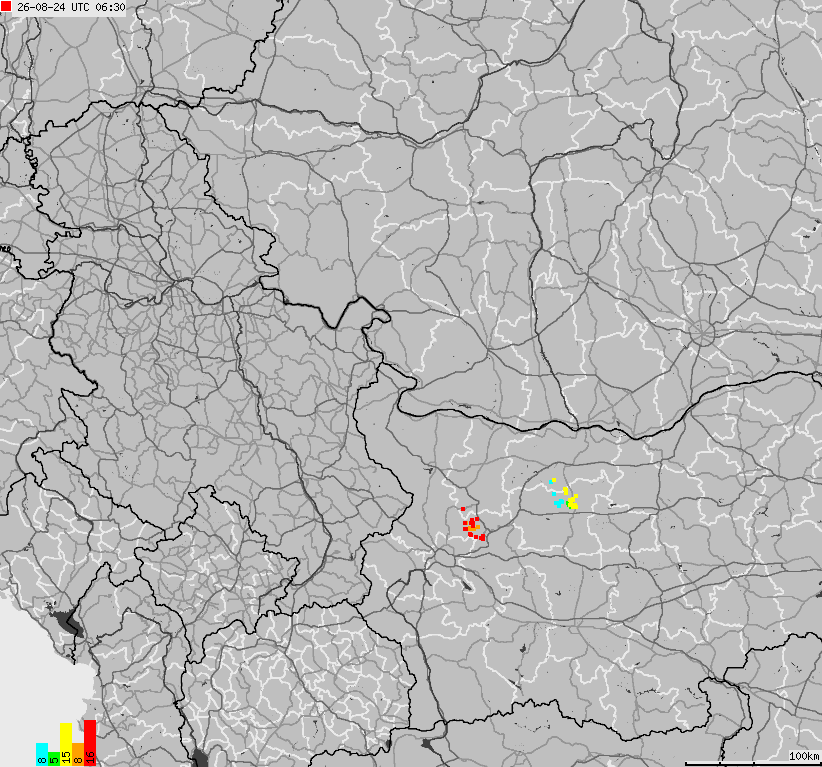 Mapa wyładowań atmosferycznych Bułgarii, Mołdawii, Rumunii
