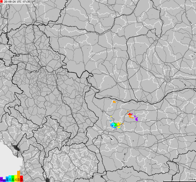 Mapa wyładowań atmosferycznych Bułgarii, Mołdawii, Rumunii
