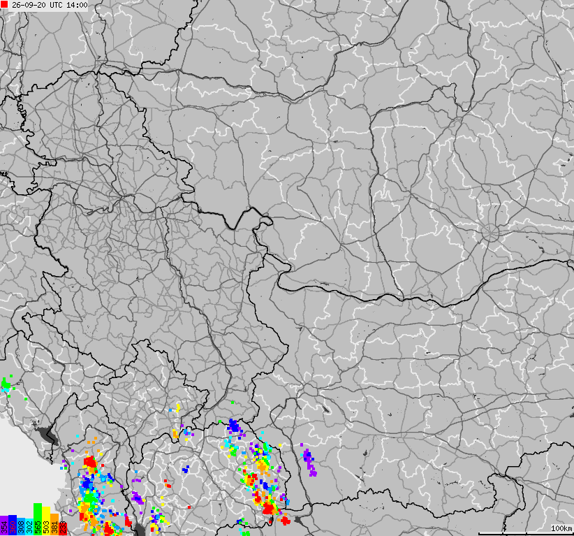 Map of lightnings Bulgaria, Moldavia, Romania