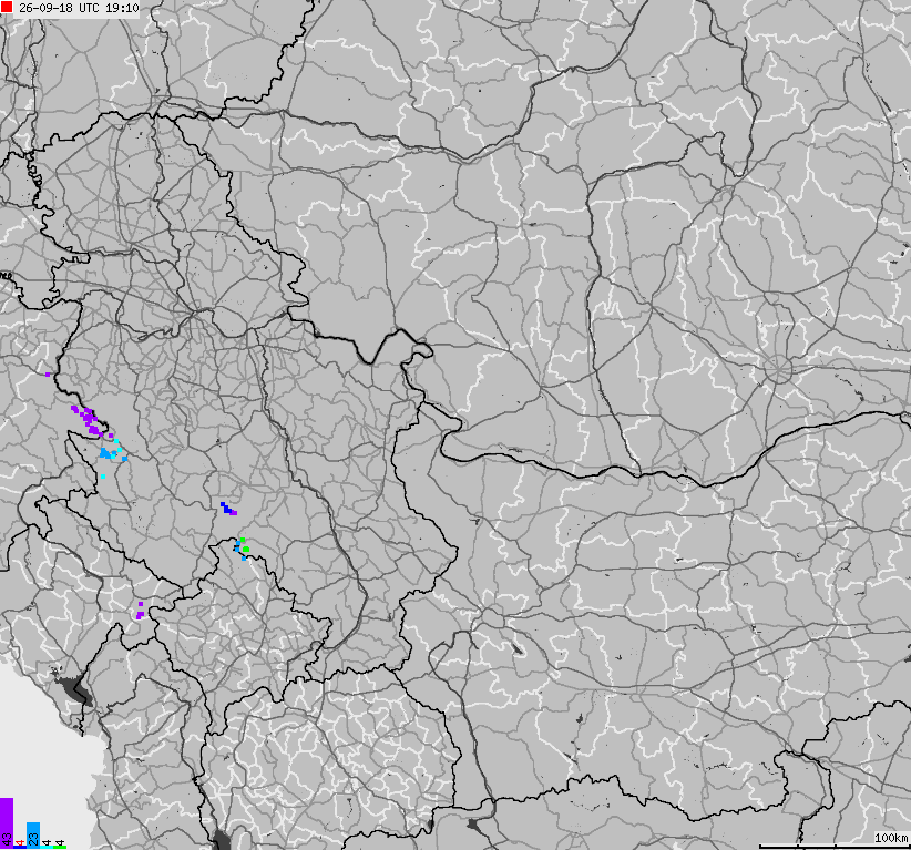 Mapa wyładowań atmosferycznych Bułgarii, Mołdawii, Rumunii
