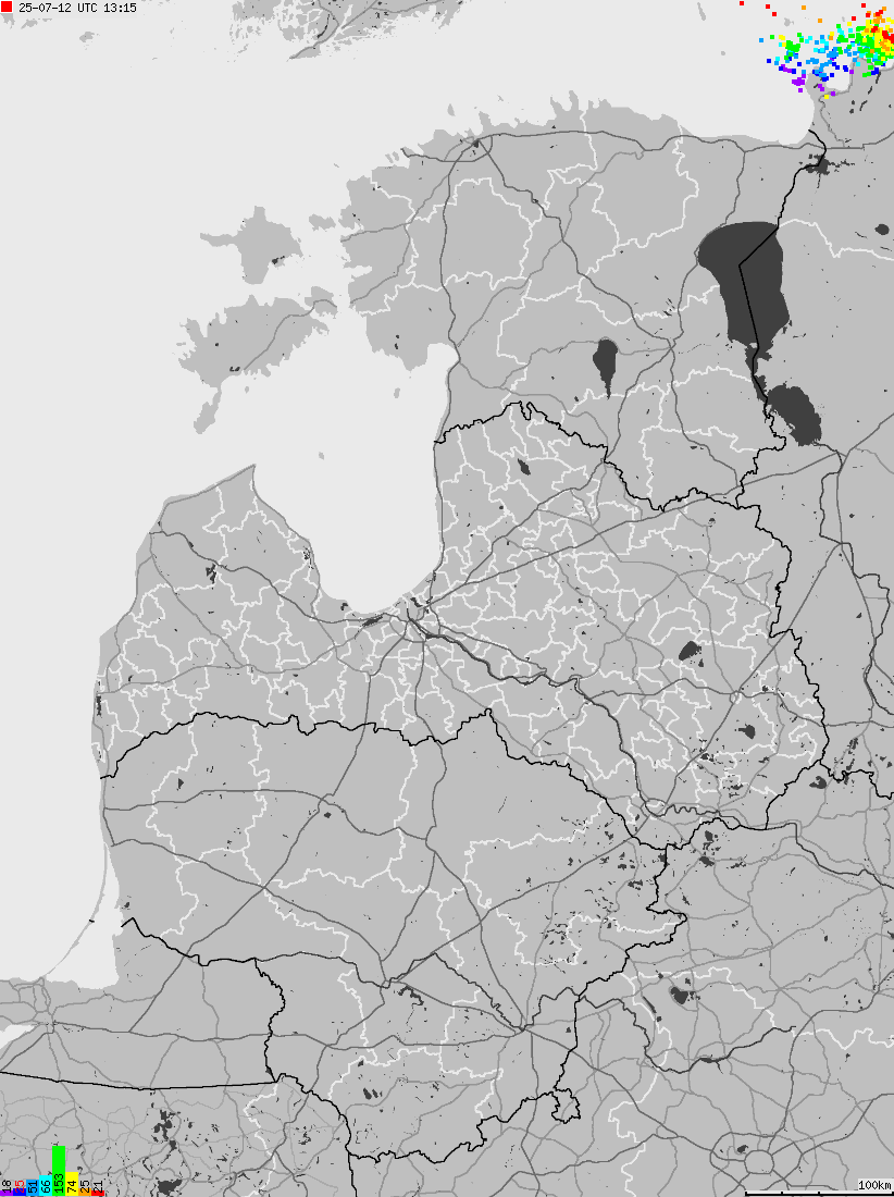 Map of lightnings across Estonia, Latvia, Lithuania
