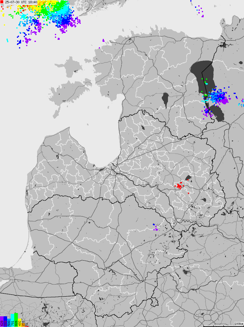 Map of lightnings across Estonia, Latvia, Lithuania