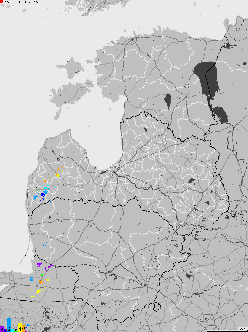 Mapa wyładowań atmosferycznych na obszarze Estonii, Litywy, Łotwy