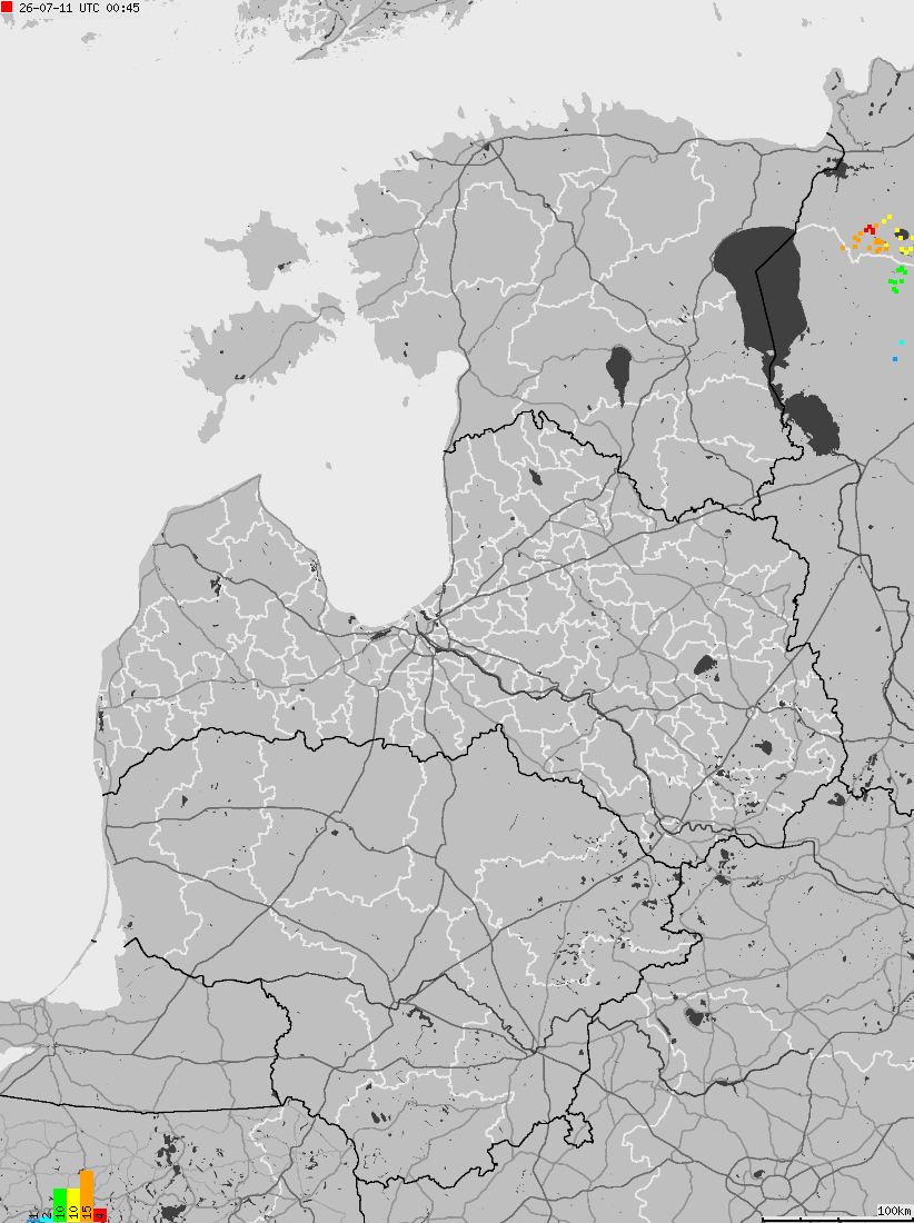 Mapa wyładowań atmosferycznych na obszarze Estonii, Litywy, Łotwy