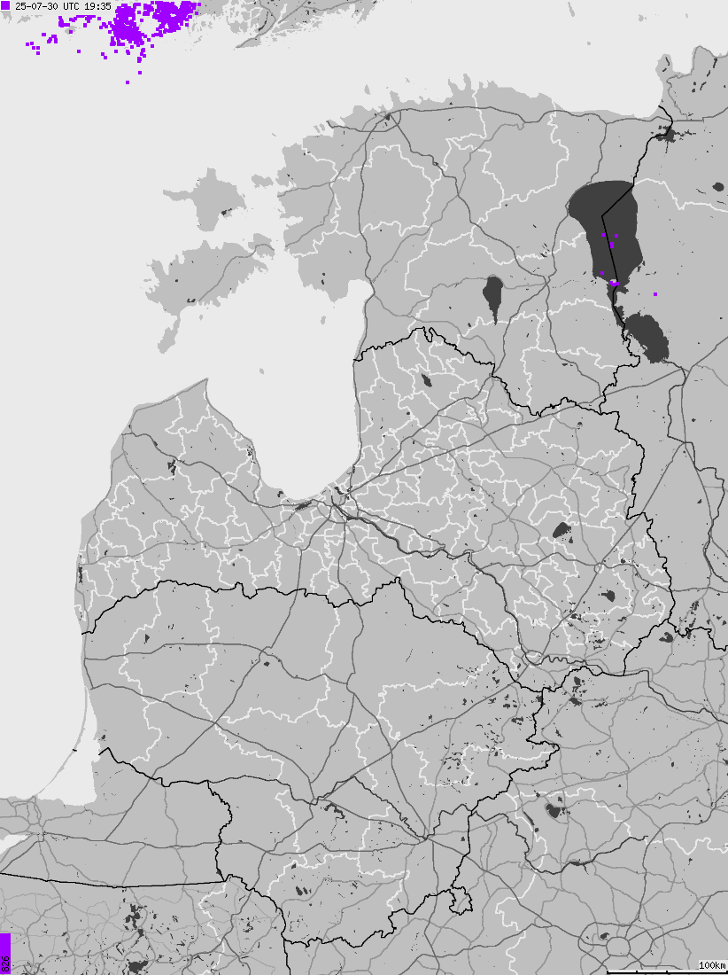 Map of lightnings across Estonia, Latvia, Lithuania