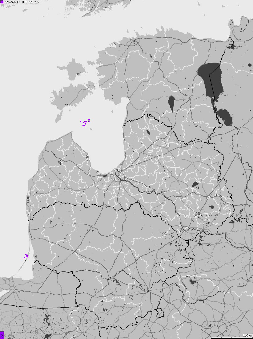 Mapa wyładowań atmosferycznych na obszarze Estonii, Litywy, Łotwy