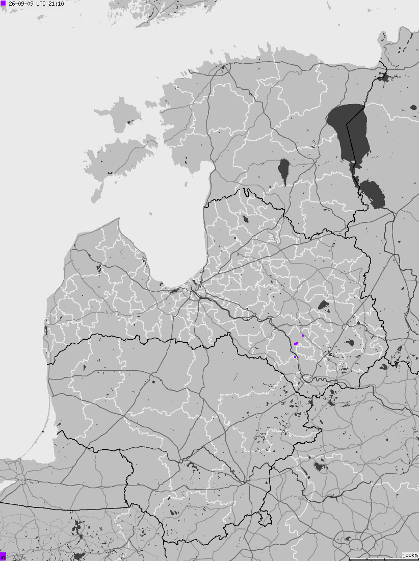 Mapa wyładowań atmosferycznych na obszarze Estonii, Litywy, Łotwy