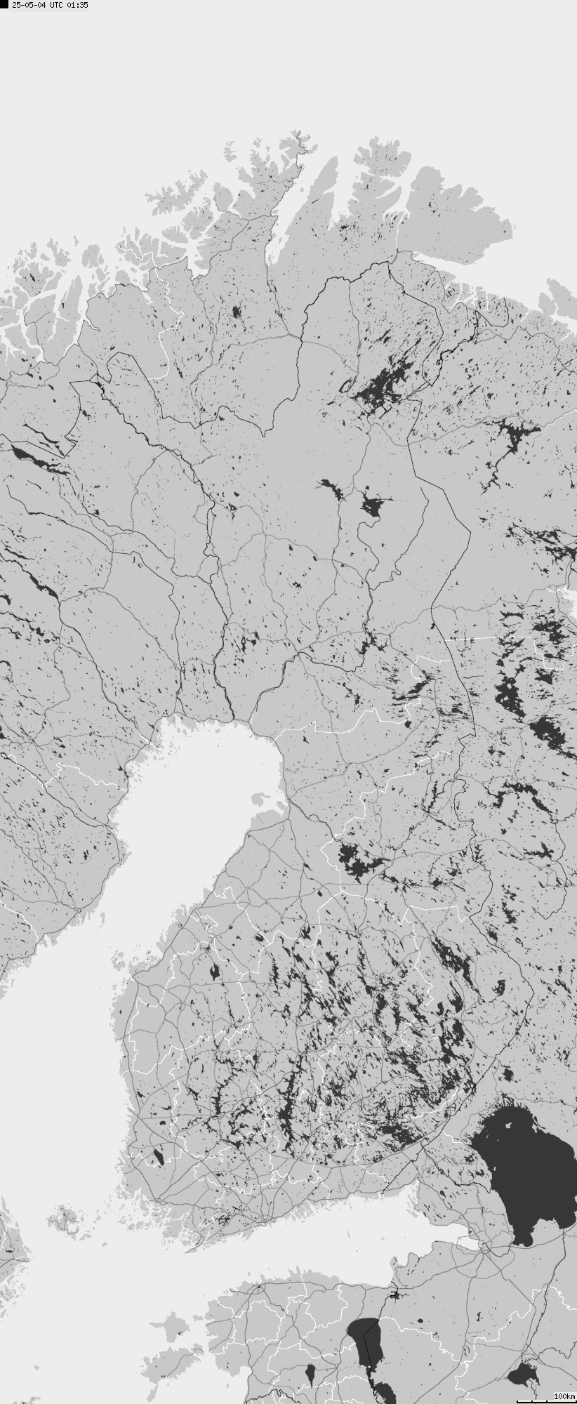 Mapa wyładowań atmosferycznych na obszarze Finlandii