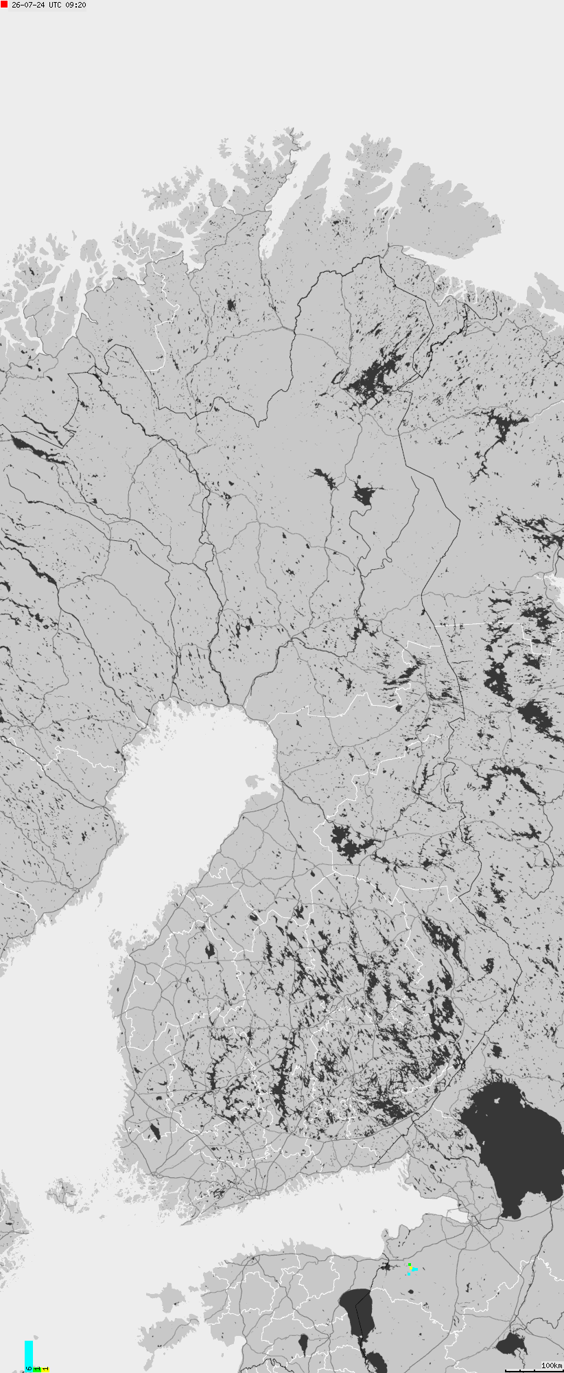 Map of lightnings across Finland