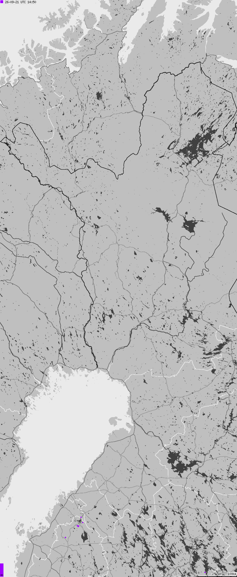 Map of lightnings across Finland