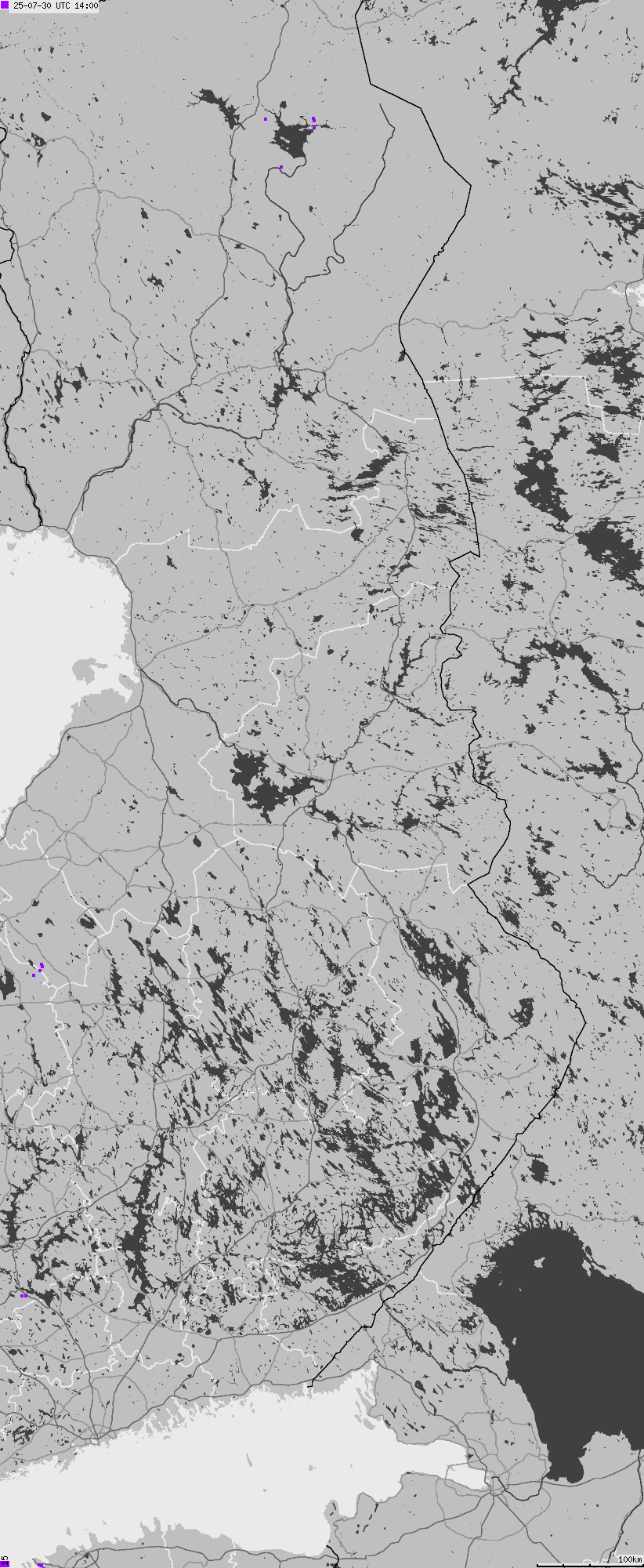 Map of lightnings across Finland