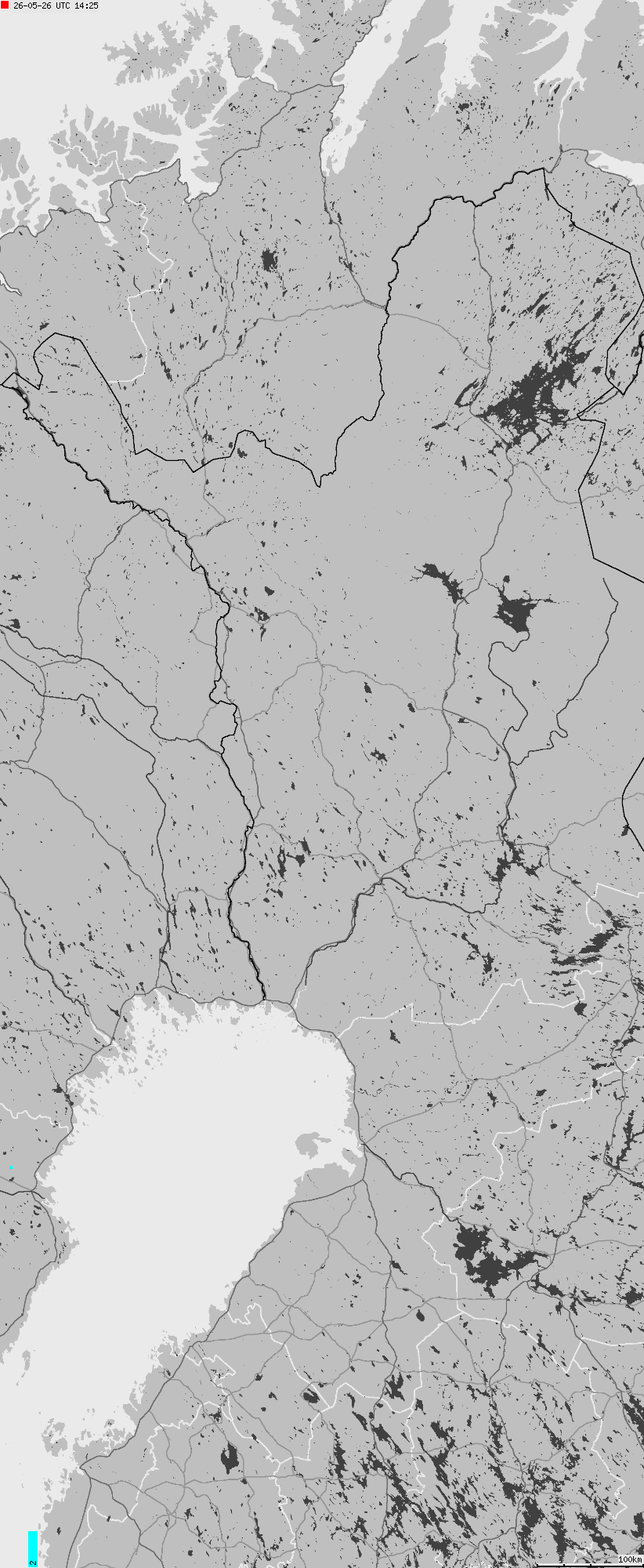 Mapa wyładowań atmosferycznych na obszarze Finlandii