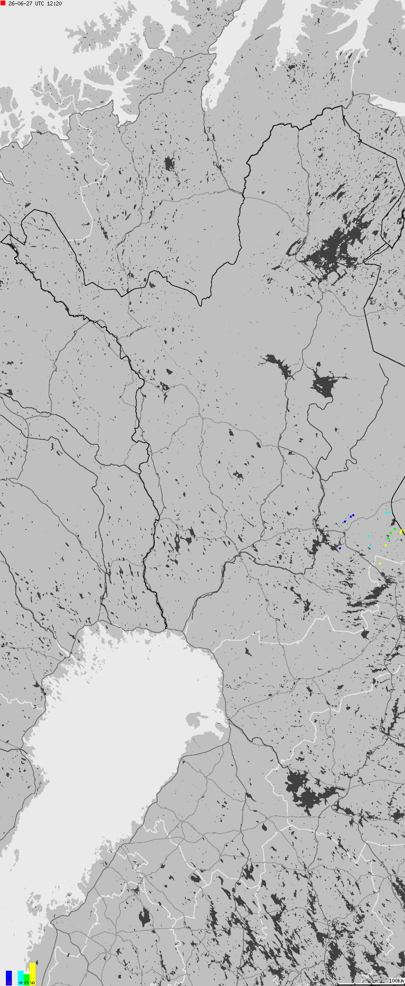 Mapa wyładowań atmosferycznych na obszarze Finlandii
