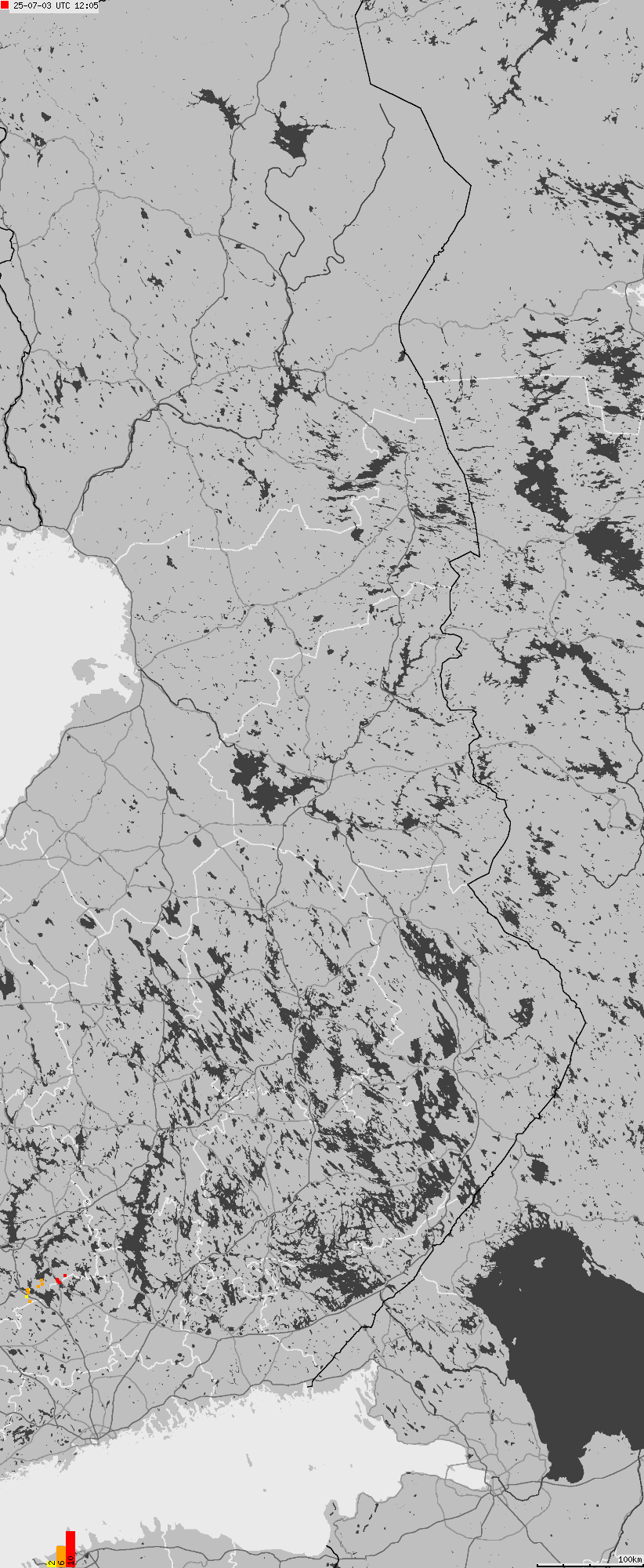 Map of lightnings across Finland