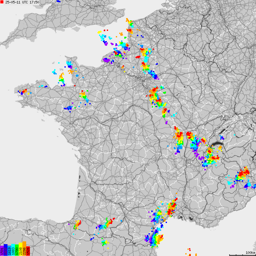 Map of lightnings France