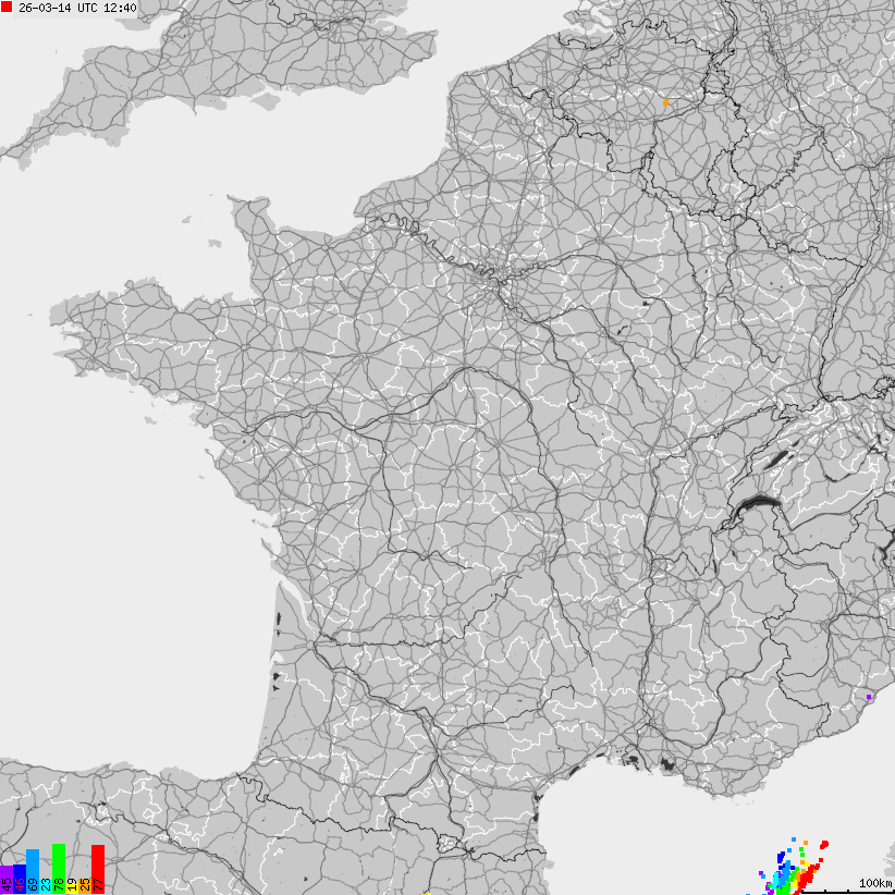 Mapa wyładowań atmosferycznych Francji