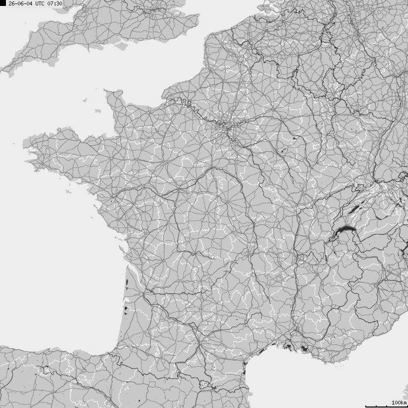 Mapa wyładowań atmosferycznych Francji
