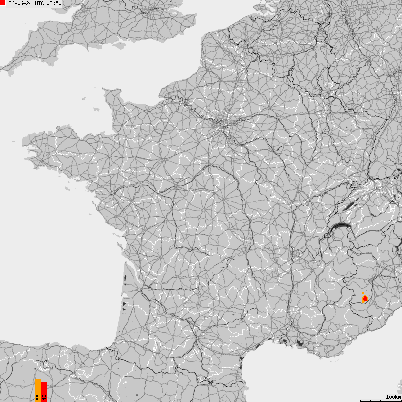 Map of lightnings France