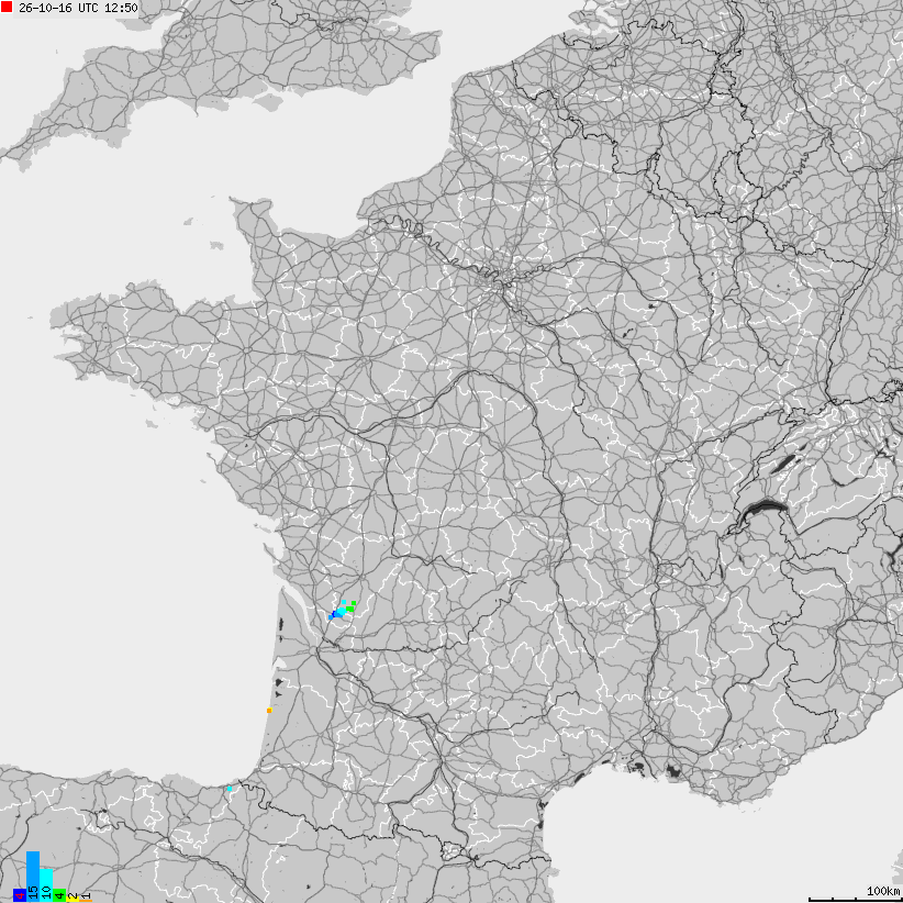 Mapa wyładowań atmosferycznych Francji