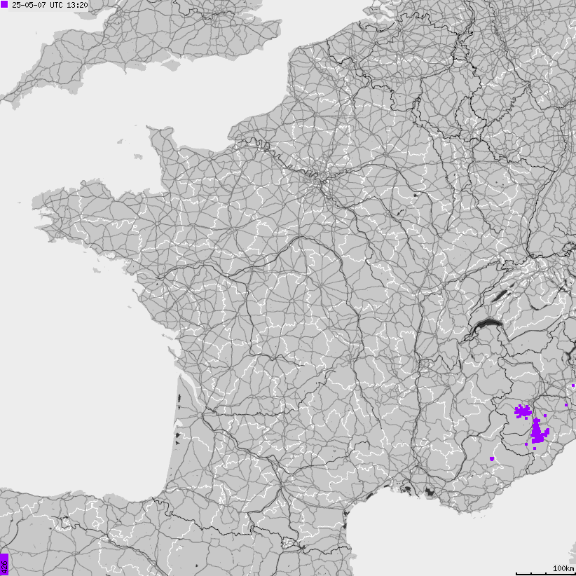 Mapa wyładowań atmosferycznych Francji