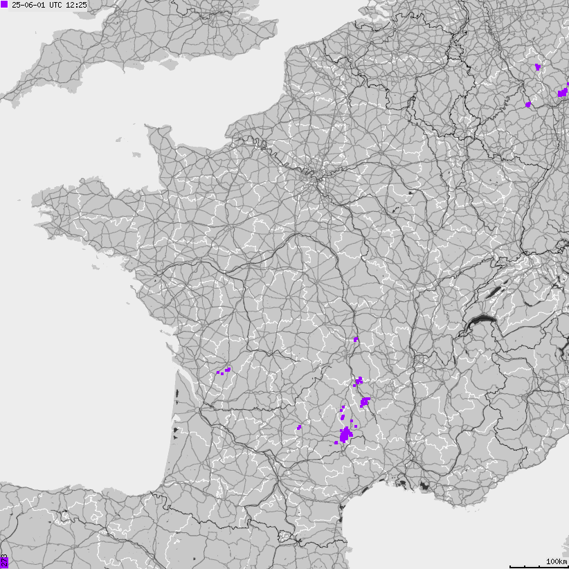 Mapa wyładowań atmosferycznych Francji