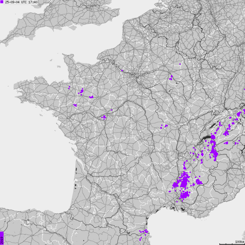 Map of lightnings France