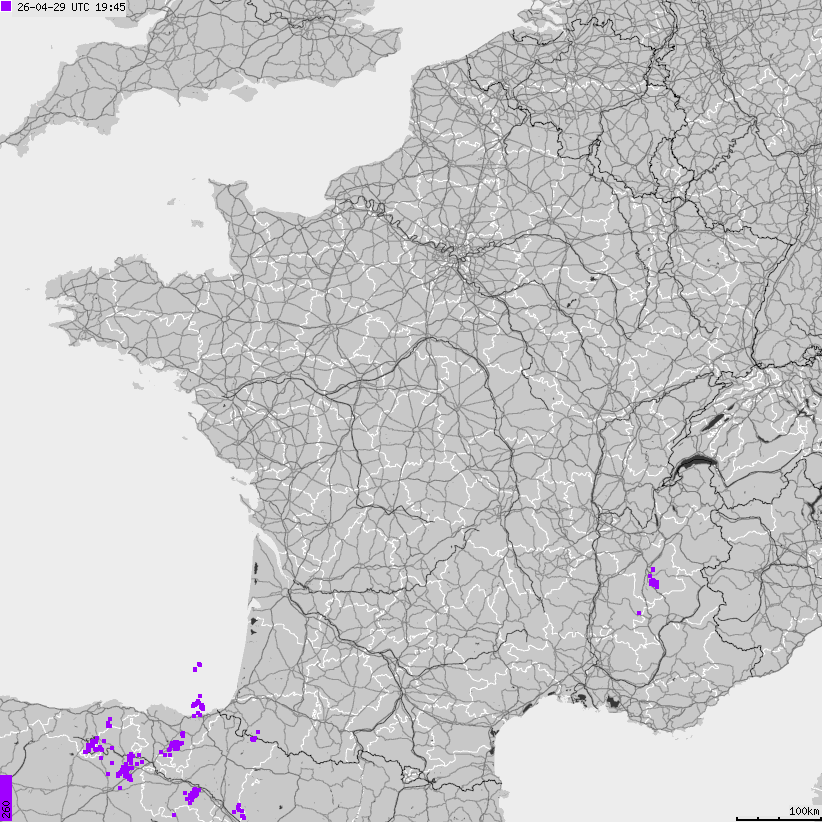 Mapa wyładowań atmosferycznych Francji