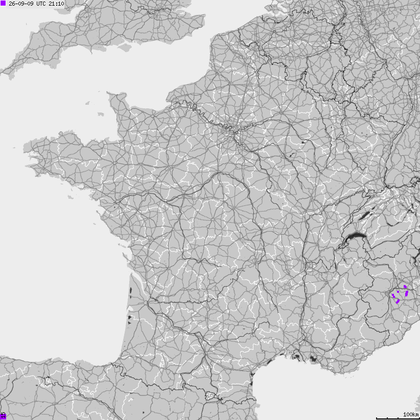 Mapa wyładowań atmosferycznych Francji
