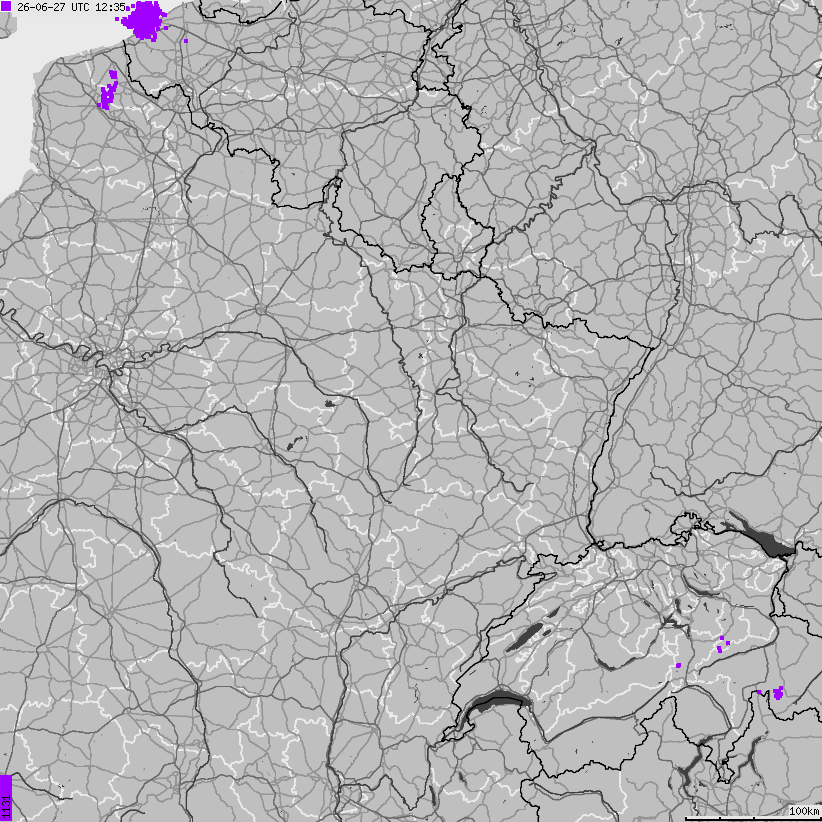 Mapa wyładowań atmosferycznych Francji