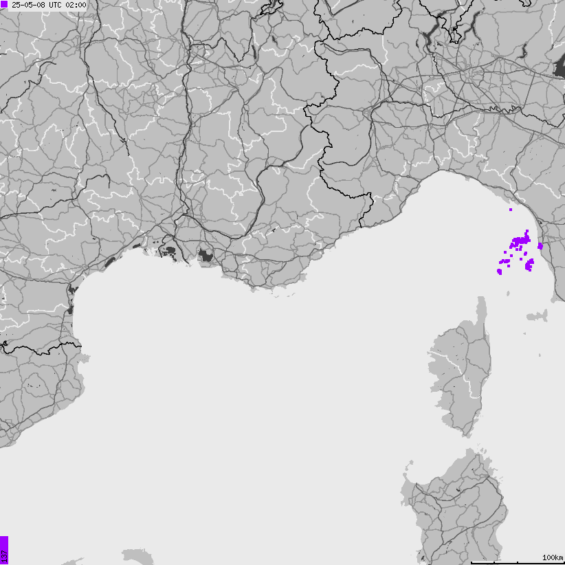 Mapa wyładowań atmosferycznych Francji