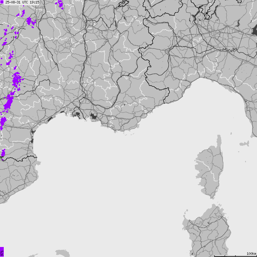 Mapa wyładowań atmosferycznych Francji