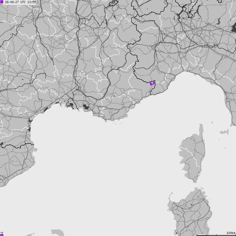 Mapa wyładowań atmosferycznych Francji