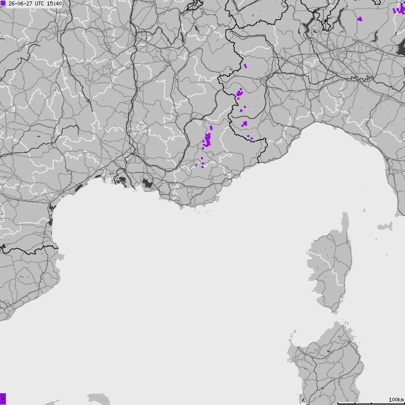 Mapa wyładowań atmosferycznych Francji