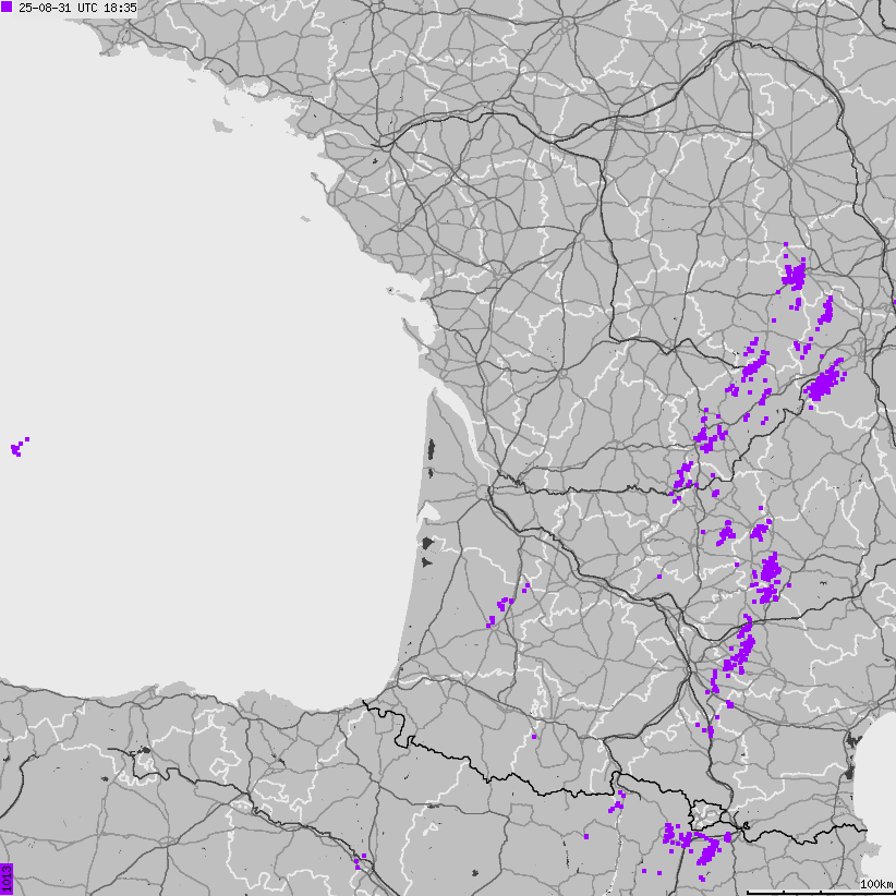 Mapa wyładowań atmosferycznych Francji