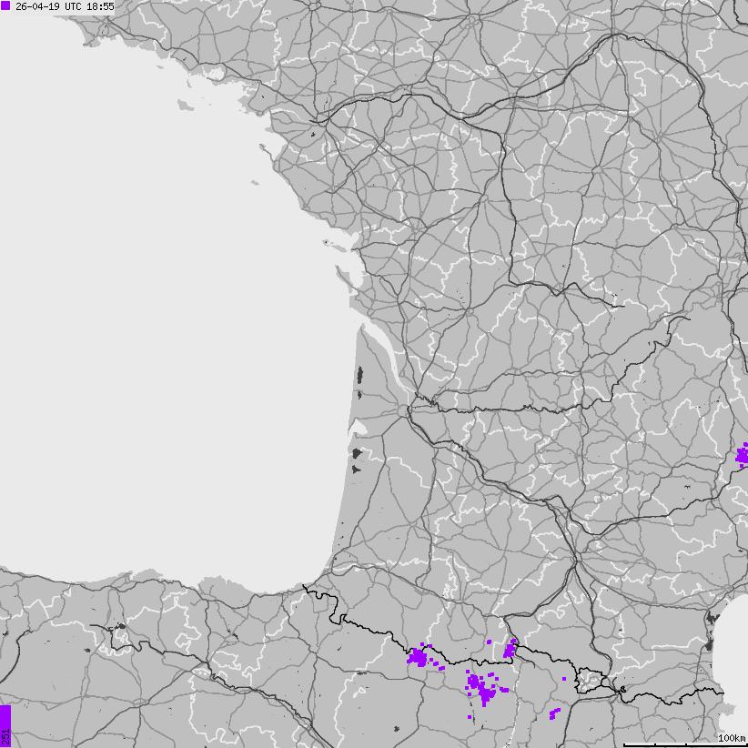 Mapa wyładowań atmosferycznych Francji