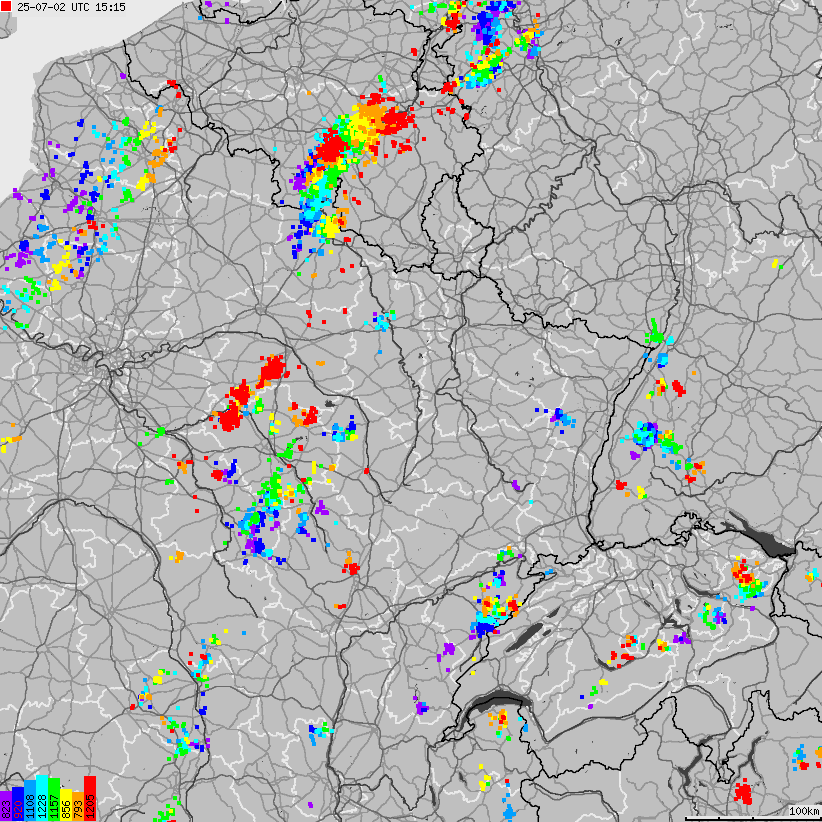 Mapa wyładowań atmosferycznych Francji