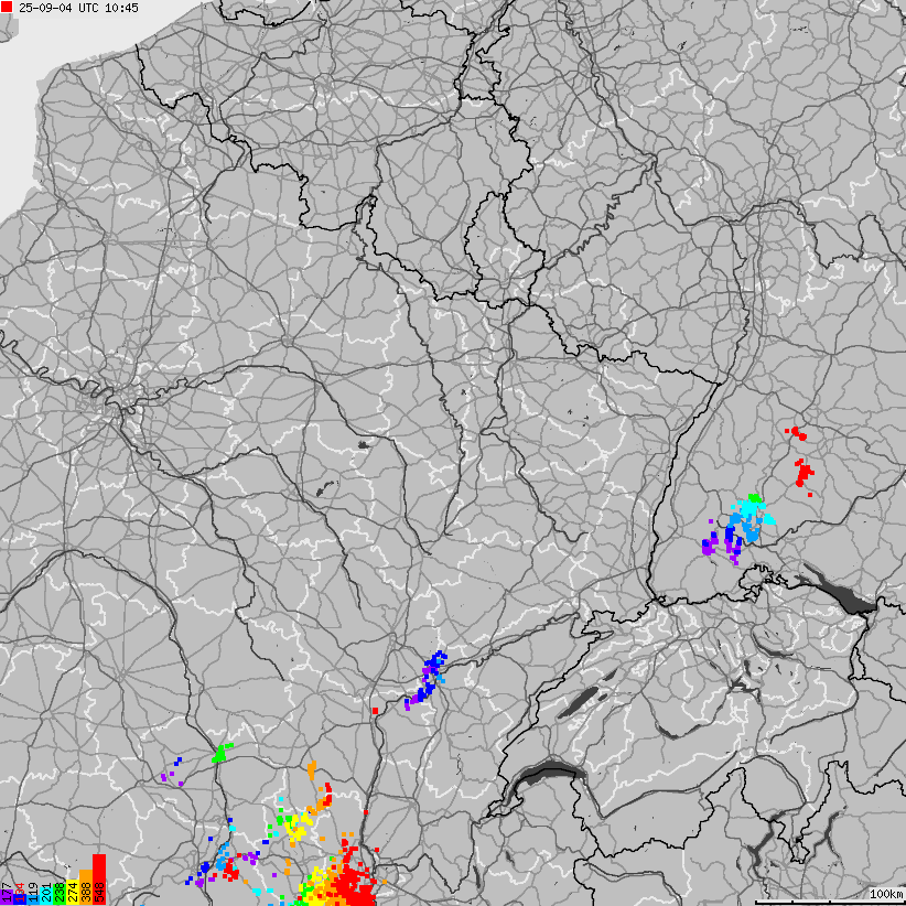 Mapa wyładowań atmosferycznych Francji